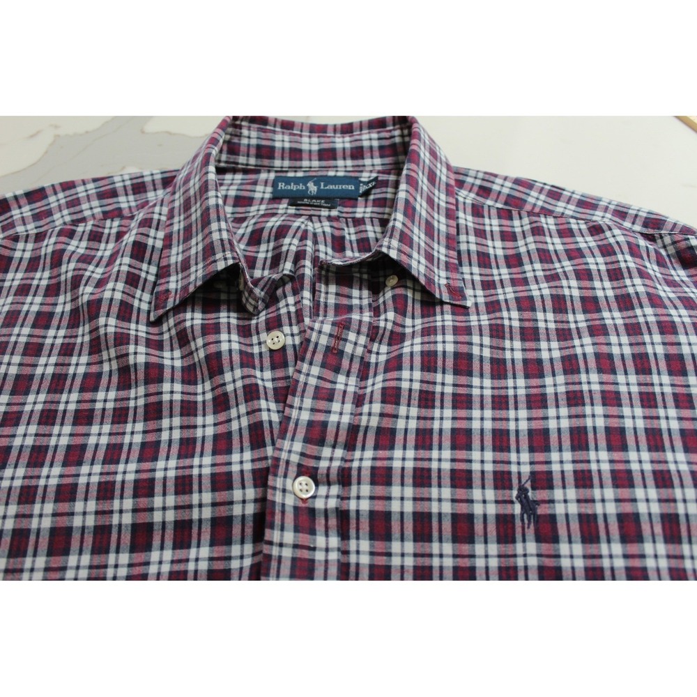 Ralph Lauren Blake Button Down Men XXL Burgundy Plaid Cotton Long Sleeve Shirt - Picture 5 of 10
